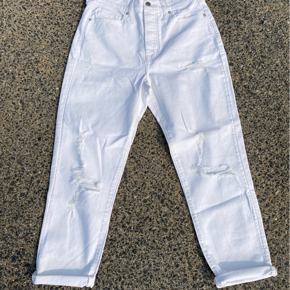 Old Navy Sky-High Button Fly Straight White Jeans